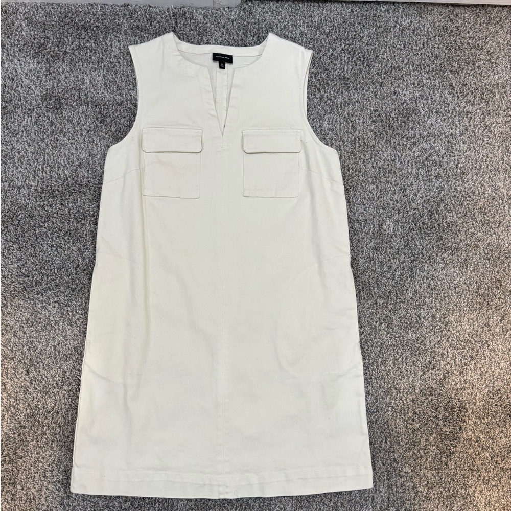 Who What Wear Cream Jean Sleeveless Mini Dress-size Medium